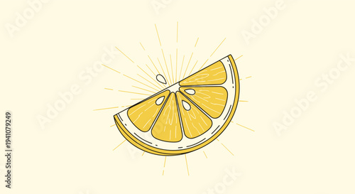 Bright yellow lemon or citrus slice with stylized shining rays to represent freshness, energy, and vitamin c.