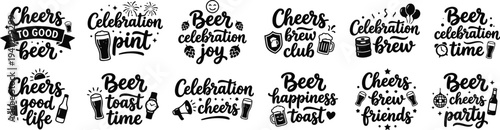 Cheers Beer Celebration Quotes Typography Bundle Party Toast Drinking Lettering Set