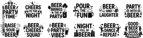 Funny Beer Party Quotes Typography Bundle Cheers Night Celebration Drinking Lettering Set
