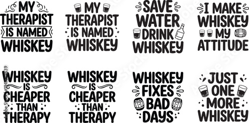 Funny Whiskey Quote Typography Bundle Sarcastic Drinking Humour Lettering Design Set