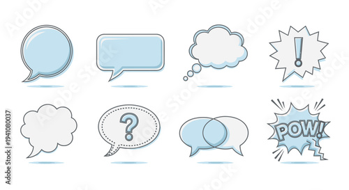 Collection of speech bubbles and thought balloons on transparent background silhouette