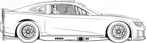 american race car line art illustration isolated