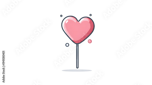 Cute Pink Heart Shape on a Stick Illustration, Romantic Love and Sweetness Concept in Flat Design