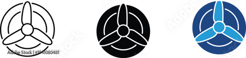 Propeller wind turbine icon showing renewable energy and sustainable power. Eco-friendly illustration for clean electricity, wind farm technology, environmental conservation, green energy solutions