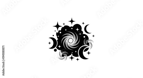 Black and white moon star swirl.