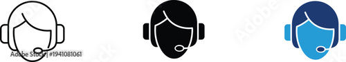 Customer service representative icon showing online support and telecommunications. Professional illustration for call center assistance, virtual help desk, and technical support agent.