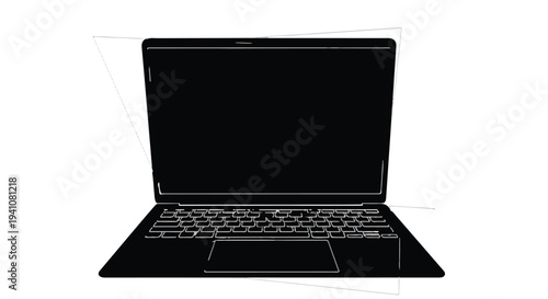 Sleek modern laptop open with blank black screen on a clean white background.