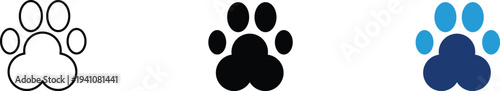 Animal paw print icon showing veterinary care and pet services. Wildlife illustration for domestic animal tracking, pet store branding, zoology research, animal welfare advocacy