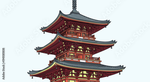 Traditional Japanese Pagoda Architecture, Ancient Temple Tower, Cultural Landmark