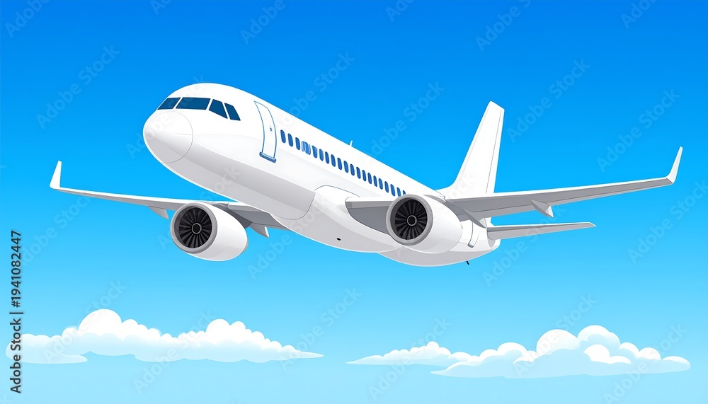 Fototapeta premium White jet plane in blue sky