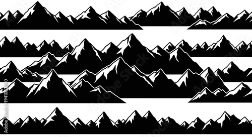 Black and White Mountain Range Silhouette Pattern Seamless Vector