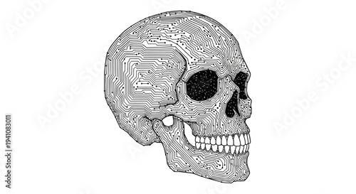 Cybernetic Skull Illustration - Technology and Humanity Concept