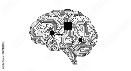 Digital Brain Circuit Board AI Technology Concept