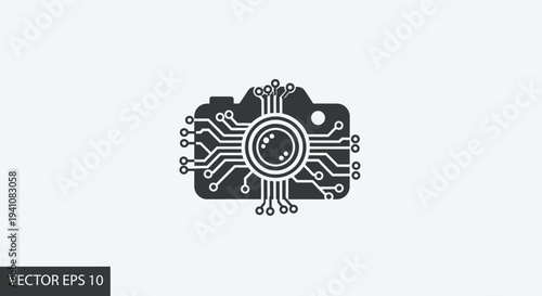 Digital Camera Icon with Circuit Board and Microchip