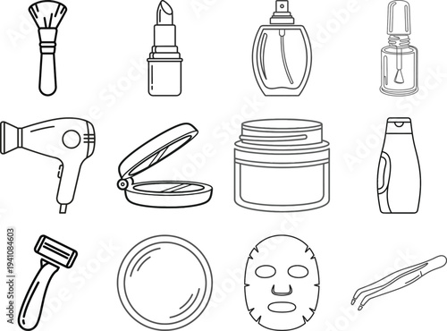 Set of 10 beauty icons vector, line art style