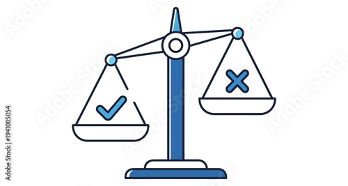 Balance Scale with Checkmark and Cross Symbol Vector Illustration
