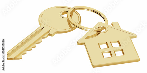 Golden keys with a house shaped charm hanging on a keyring