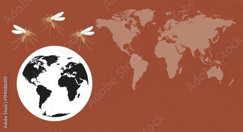 World Malaria Day Conceptual illustration portraying the global spread and impact of mosquitoes, symbolizing environmental challenges and the interconnectedness of public health worldwide