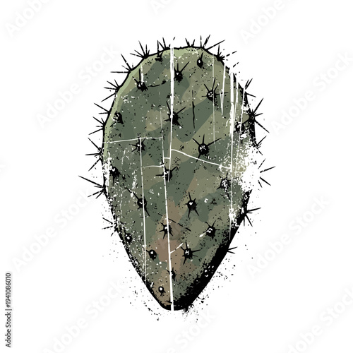 Prickly Pear Cactus Silhouette with Grunge Texture