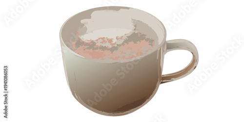 A digital illustration of a coffee mug with a frothy colorful beverage