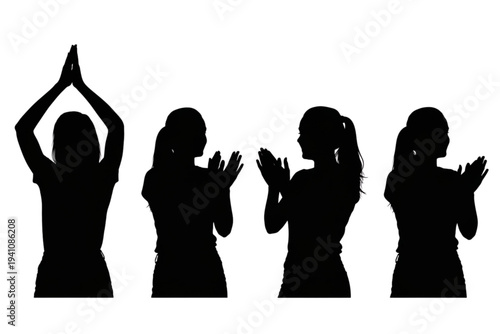 Clapping Girls Silhouette Icon Sheet Cheering Celebration Female Team Vector Set Isolated
