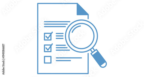 Document Inspection Vector Illustration with Checklist and Magnifying Glass Icon