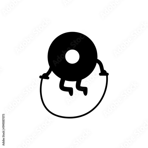 Playful donut character jumping rope a charming design on transparent background silhouette