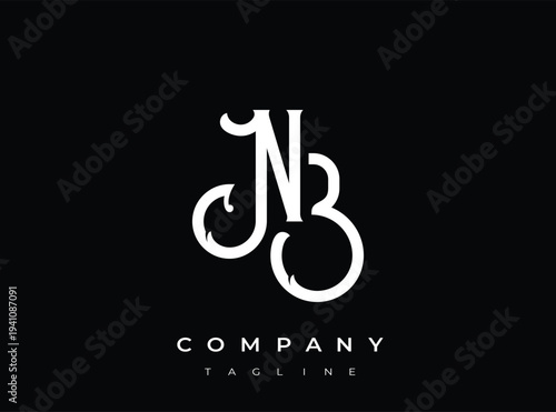 Monogram logo template with stylized letters NB in white on solid background