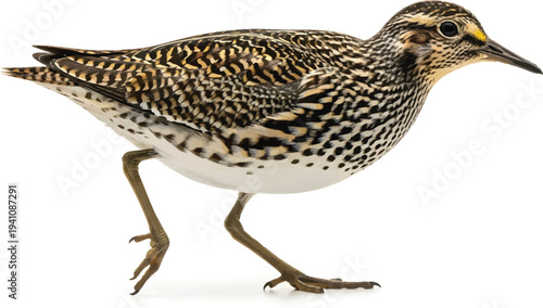Spotted Bird Walking on White Background