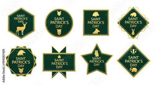 Saint patrick s day badges with animal silhouettes on transparent background