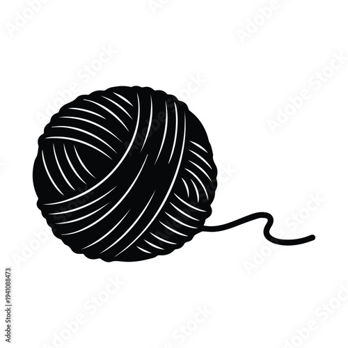 Black yarn ball with thread end illustration