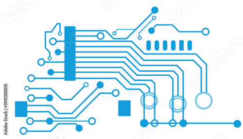 Circuit board background. Technology connected blue lines with electronics elements on technology background.