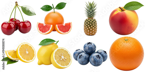 Assorted fresh fruits isolated on a transparent background 1