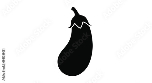 A simple black silhouette illustration of an eggplant vegetable