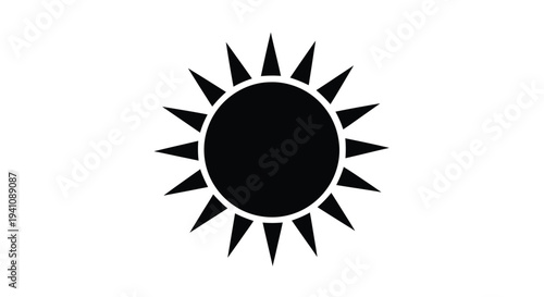 Simple black sun icon with radiating spikes on a white background