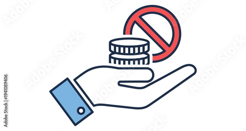 No Bribe Hand Refusing Stacked Coins Vector Illustration