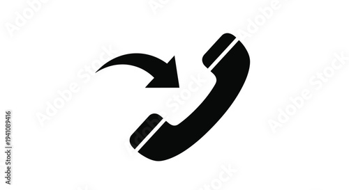 Black silhouette of a telephone handset with a curved arrow