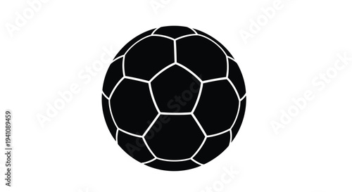 A simple black and white illustration of a classic soccer ball