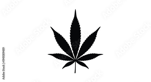 Simple black silhouette of a cannabis leaf against a white background