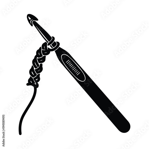 Modern crochet hook with yarn on a clean background