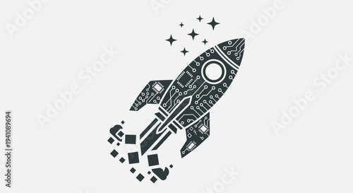 Futuristic Rocket Launch with Circuit Board Design