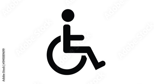 Simple black silhouette of a person using a wheelchair