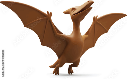 Brown Pterodactyl Standing Isolated on White Background