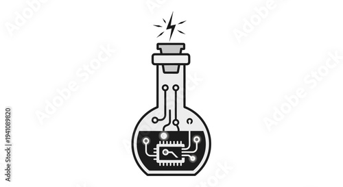 Microchip in Flask with Lightning Bolt - Technology Concept