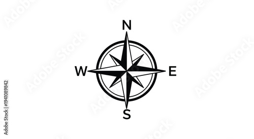 A simple black and white compass rose displaying cardinal directions