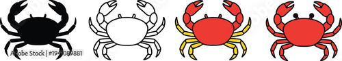 Crab silhouettes and colorful crabs crustacean sea creature seafood