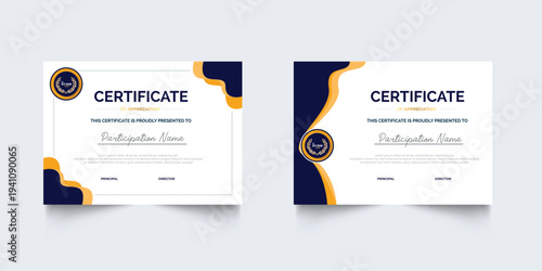 Professional Certificate Appreciation or Awardee Template Design with Geometric Style. Set of Elegant diploma certificate template design