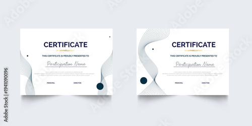 Professional Certificate Appreciation or Awardee Template Design with Geometric Style. Set of Elegant diploma certificate template design