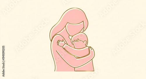 Mother holding newborn baby close in warm embrace with love and care on a soft background