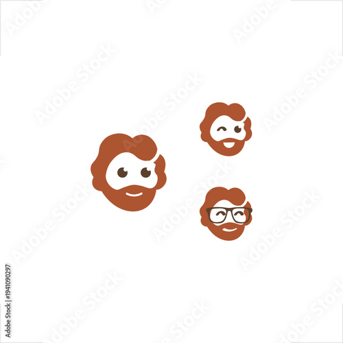 Modern curly hair bearded male character niche for grooming industry, featuring flat vector mascot style, ideal for social media profile icons, barbershop identity, or personal lifestyle blog mobile 
